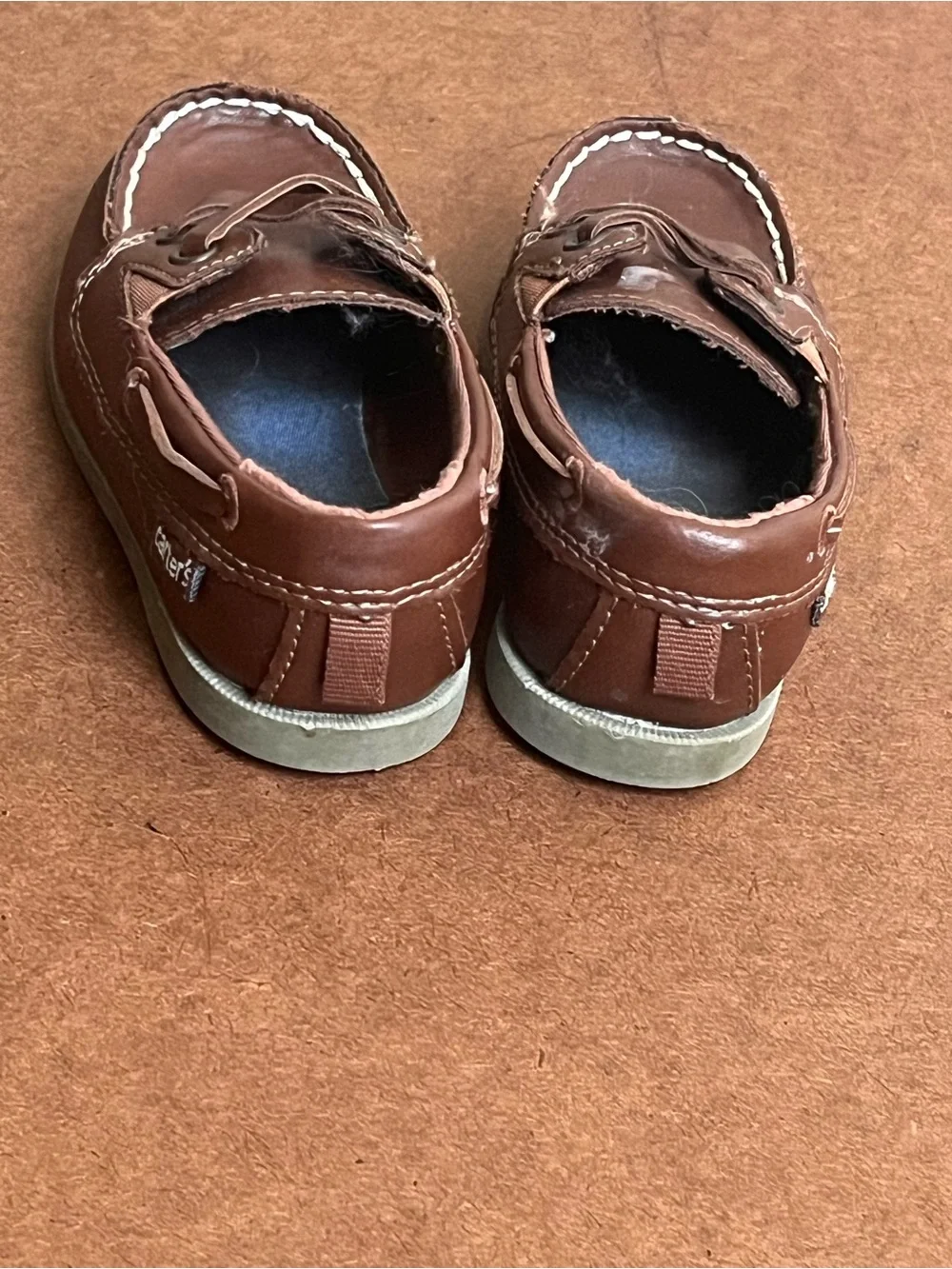 Carter's Toddler’s Brown Leather-Look Boys Moccasin Boat Shoes Size 7M EU23